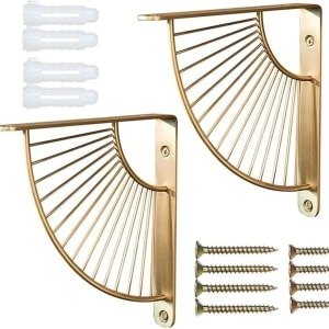Allecto Plus - Stuks Gouden Metalen Hoekrekken voor Wandplanken - Vintage Design met Schroeven - Draagvermogen van kg - Decoratieve Opbergoplossing - Woonkamer en Keuken Accessoire.