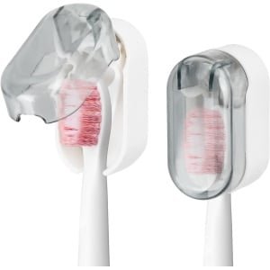 Allecto Plus - Tandenborstelhouders 2 stuks - stofdicht - wandmontage - zelfklevend - elektrische tandenborstelhouder - badkamer keuken - lichtgrijs - hygiënisch - praktisch