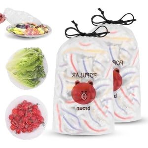 Allecto Plus - Vershoudzakken 200 stuks - Herbruikbare Afdekhoezen voor Levensmiddelen - Vershoudfolie met Elastiek - Fruitconservering - Douchemuts - Handige Keuken Accessoires