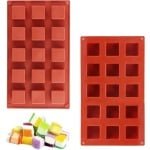 Allecto Plus - Vierkante siliconen vormen met 15 uitsparingen voor bakchocolade en cake - Set van 2 stuks - Ideaal voor ijsblokjes - Keuken accessoires & bakbenodigdheden