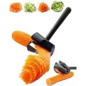 Allecto Plus - Wortel Krultang en Dunschiller - Groenten Fruit Slicer met Puntenslijper - Zwarte Wortel Spiraal Snijder - Garnering Tool voor Keuken - Handige Keuken Accessoire - Snelle en Makkelijke Groente Snijder.