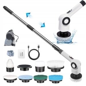 Bedee 7-in-1 elektrische reinigingsborstel - met verstelbare telescopische steel - IPX7 waterdicht - LCD-scherm - voor badkamer, keuken en vloeren