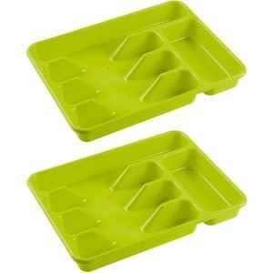 Bestekbak/bestekhouders 5-vaks lime groen - 34 x 26 x 5 cm - Keuken opberg accessoires