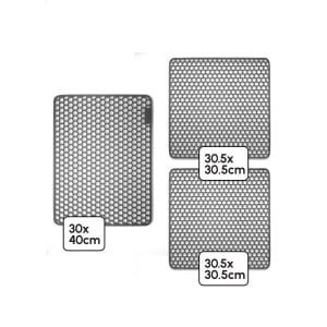 Bodo® - Gootsteenmat Siliconen Grijs - Combipakket - 30 x 40 cm + 2 x 30.5 x 30.5 cm - Keuken Accessoires - Gootsteen Beschermer - Onderzetters Siliconen - Anti Kras - Gootsteen Accessoires