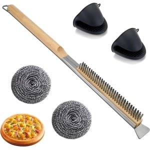 Borstel Met Schraper Voor Pizza Oven En Barbecue Grill Schoonmaak - Houten Handvat - Keuken Accessoires - Draagbaar