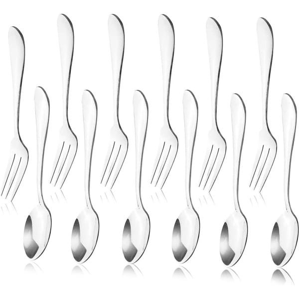 Bujingyun 12 stuks roestvrij staal thee diner server lepel en cake fruit vorken keuken accessoires bruiloft voor dessert, salade, voorgerecht, cocktail (6 vorken + 6 lepels)