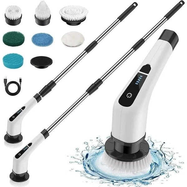 Cleaning Master - Elektrische Schoonmaakborstel - Elektrische Schrobber - Schrobborstel - voor badkamer of keuken - Schrobber Met Steel - 9 opzetstukken