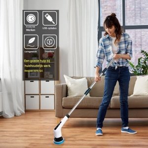 Crrynuo Elektrische Schoonmaakborstel - Elektrische Schrobber - Schrobborstel - Schrobber met steel - voor badkamer of keuken
