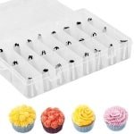 Decoratieve spuitmonden set - 24 stuks roestvrijstalen spuitmondenset voor cake decoratie - cupcakes, inclusief glazuur - Professionele keuken accessoires