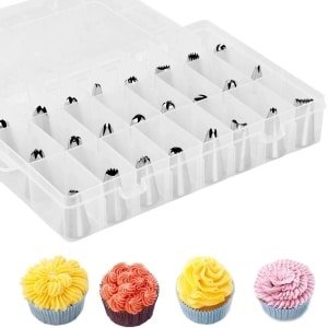 Decoratieve spuitmonden set - 24 stuks roestvrijstalen spuitmondenset voor cake decoratie - cupcakes, inclusief glazuur - Professionele keuken accessoires