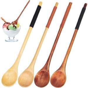 Dessert Lepels, 4 STKS Multifunctionele Lange Handvat Theelepels Natuurlijke Houten Lepel Koffie Lepel Voor Ijs Thee Honing Zout Soep Mixing Lepel Keuken Accessoires