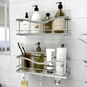 Douche Plank Set van 2 - Zelfklevende Boorvrije Keuken- of Douche Organisator - Doucheplank voor Binnendouche met Haken Douche Planken en Accessoires