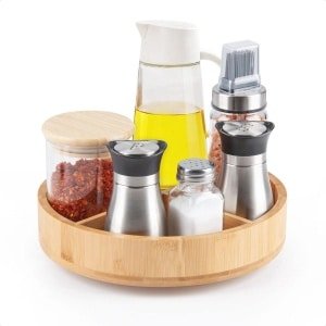 Draaiplateau Organizer van Bamboe - Multifunctioneel Keuken- en Woonkamer Accessoire met Verstelbare Opbergruimte