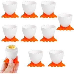 Eierdopjes - Eierdoppen op pootjes - Eierhouder - Eierrek - Eierdoos - Eieren Bewaren - tafel/keuken artikelen - Paastafel accessoires- Eierdoppen - Plastic - Pasen - Paasdecoratie - Kuiken Eierdopjes - 9 Stuks - wit