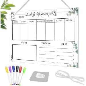 Inovra Plus - Afwasbare weekplanner 30 x 20 cm met 6 pennen en sleutelband - Whiteboard memobord voor keuken en kantoor, acryl kalender - School en koelkast accessoire.
