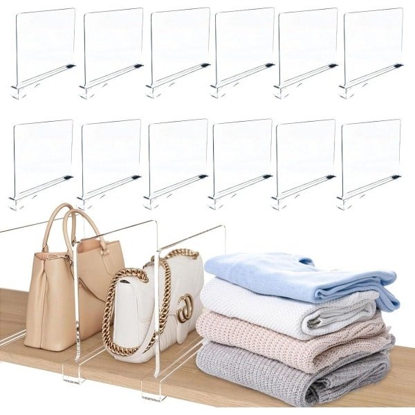 Inovra Plus - Doorzichtige Acryl Plankverdelers - Set van 12 stuks - Kledingkast Organisatie - Verstelbaar en Multifunctioneel - Voor Slaapkamer en Keuken - Boekenkast Accessoires