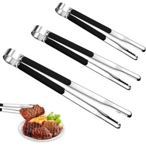 Inovra Plus - Keukentang Set 3-delig voor Koken & BBQ - Roestvrij Staal Serveertang met Comfortabele Handgreep - Keuken Accessoires - Zwart 255-305 cm - Voor Bereiden Salade Pasta en Toast.