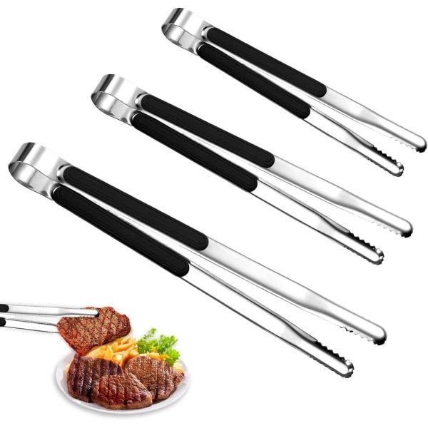 Inovra Plus - Keukentang Set 3-delig voor Koken & BBQ - Roestvrij Staal Serveertang met Comfortabele Handgreep - Keuken Accessoires - Zwart 255-305 cm - Voor Bereiden Salade Pasta en Toast.