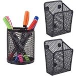 Inovra Plus - Magnetische penhouder set zwart mesh 3 stuks | Organizer met sterke magneet voor koelkast en kantoor | Opbergmanden voor keuken accessoires en schoolpen opslag