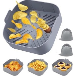 Inovra Plus - Siliconen bakvorm met deksel voor heteluchtfriteuse en magnetron - luchtfriteuse accessoire - bakvorm voor oven - hittebestendige siliconen vorm met deksel - keuken benodigdheden