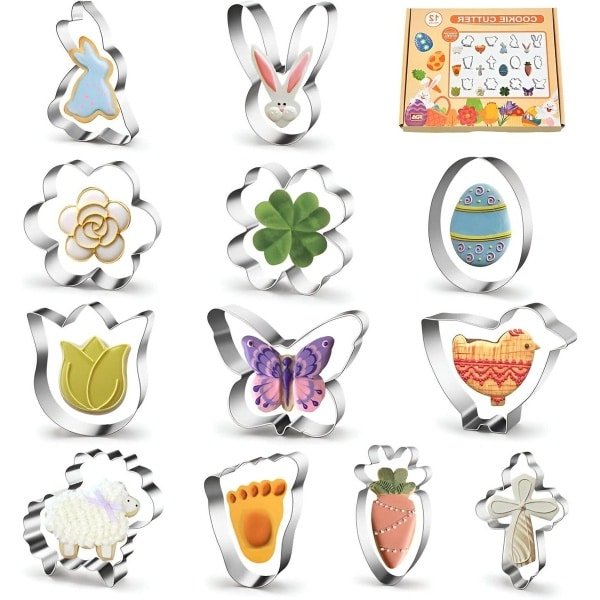 Inovra Plus - Uitsteekvormen set van 12 stuks van roestvrij staal - haas, vlinder, vogel, bloem - cake en koekjes - fondant gereedschap - bakvorm voor donuts - DIY-accessoires - Keuken benodigdheden