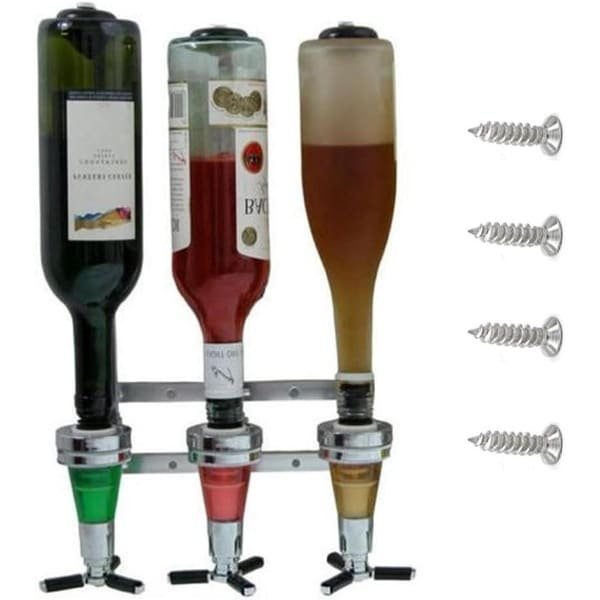 Inovra Plus - Wandgemonteerde wijndispenser voor thuisgebruik - 3 flessen houder voor wijn - Aluminium bar accessoire voor cocktails en gemengde dranken - Geschikt voor keuken en bar - Capaciteit 30 ml.
