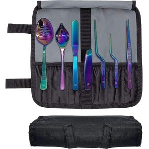 Keukenchef kookgerei | Kleur: Regenboog | 7 Keukengerei RVS Plating Kit | Keukengereedschap kookset | Decoratieve Garneer Gadgets | Pincet, Slott, Lepel, Spatel