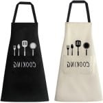 Keukenschort 2 stuks - Unisex kookschort voor barbecue en salade - Zwart en wit waterdicht schort met zakken - One Size - Keuken en BBQ accessoire