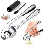 Knoflookpers van roestvrij staal - Keuken Knoflookpers - Eenvoudig schoon te maken pers en Crusher met Dunschiller en Borstel - Kookaccessoires - Knoflook Mincer - Knoflook Crusher met borstel - Professionele Knoflookpers met accessoires.