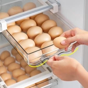Koelkastorganizer met Eierenopslag en Glijrail - Opbergdoos voor 21 eieren - Keuken Koelkast Accessoire