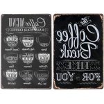 Koffie Menu Teken 30 x 20 cm - 2 Stuks Vintage Bar Decor Metalen Tin Bord - Muur Decor Accessoires Keuken Thuis Boerderij Plank - Zwart Nostalgisch Retro Koffie Thema.