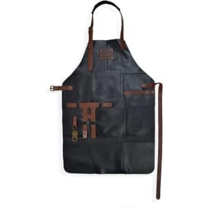 Leren Schort Mannen - Zwart - Stoer Lederen Schort Man BBQ Accessoire van echt Leer voor Heren met Drankhouder | Handdoeklus | Flesopener en Opbergvak - Kookschort voor Barbecue of Keuken - Ideaal cadeau voor Vaderdag, Kerst of Verjaardag