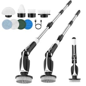 Livista Elektrische Schoonmaakborstel - Verstelbaar 42,5-145 cm - 500RPM Krachtige Rotatie - 4 Hoekstanden - 90 min Gebruik - 8 Opzetstukken - Geschikt voor badkamer, keuken, glas, auto's, spoelbakken en meer