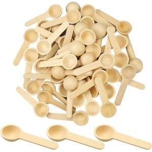 Natural Wooden Lepels - Houten Keuken Accessoires Set voor Zout Suiker Koffie Jam Honing IJs en Kruiden - 50 Stuks (6.8 x 2.2 x 1 cm)