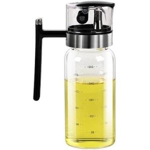 Oliedispenser Glazen fles - Lekvrij kruidenpotje - Automatisch deksel - Stopper - Keuken accessoire - 300 ml - Olijfolie - Saus