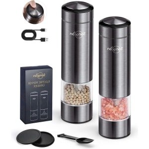 Oplaadbare elektrische zout- en pepermolenset - Automatische peper- en zoutmolen - Grove instelling - Bediening met één hand - LED-licht - Gunmetal metallic - Keuken accessoires