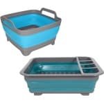 Opvouwbare afwasbak en afdruiprek - grijs/blauw - kunststof - keuken benodigdheden - reis accessoire