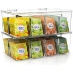 PolkaHome Theezakjes Organizer, Set van 2, Transparante Bewaardozen met Doorzichtig Deksel voor Keuken, Kantoor en Make-up Accessoires