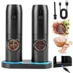 Salt and Pepper Mills Elektrische Set van 2 met Oplaadbare Basis - Kruidenmolen met Dubbele Oplaadstation - LED Verlichting - Automatische Maalsysteem voor BBQ en Keuken