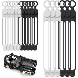Siliconen kabelbinders - Set van 16 stuks voor kabelbeheer in verschillende lengtes - Herbruikbare kabelorganizer voor elektronische accessoires thuis, kantoor, keuken, school en op reis - Wit