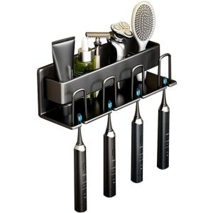 Tandenborstelhouder Elektrische tandenborstelhouder Badkameraccessoires Muurbevestigde boorvrije tandenborstelhouder Ruimte Aluminium badkamer opbergrek Geschikt voor badkamer, keuken - Zwart