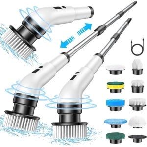 Waterdichte elektrische spinschrobber met 9-in-1 opzetborstels voor efficiënte badkamer- en keuk cleaning