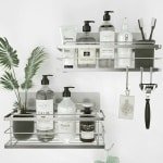 Zelfklevende Douche Plank Set van 2 - Organisator voor Douche of Keuken met Haken en Accessoires - Mand Caddy