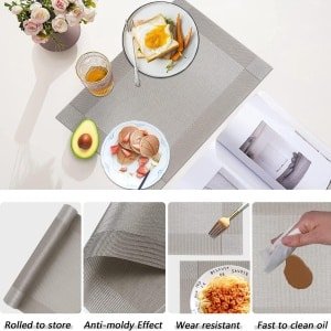 Zilverkleurige Tafel Plaats Mat en Onderzetter Set van 6 - Stijlvol Grijs Design - Praktisch en Duurzaam - Thuis en Keuken Accessoires