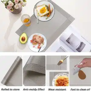 Zilverkleurige Tafel Plaats Mat en Onderzetter Set van 6 - Stijlvol Grijs Design - Praktisch en Duurzaam - Thuis en Keuken Accessoires