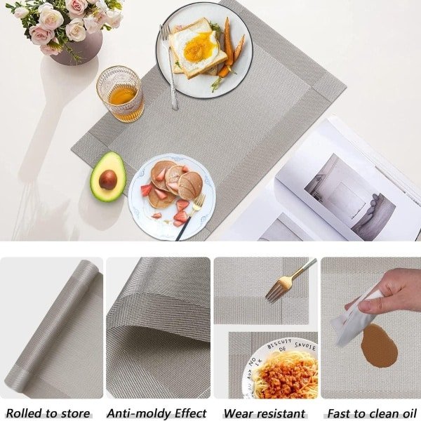 Zilverkleurige Tafel Plaats Mat en Onderzetter Set van 6 - Stijlvol Grijs Design - Praktisch en Duurzaam - Thuis en Keuken Accessoires