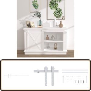 vidaXL Ophangset Minischuifdeur 122 cm Wit Minischuifdeur - Schuifdeur Rails - Schuifdeur Hangset - Keuken Kastdeur - Kastdeur Accessoires