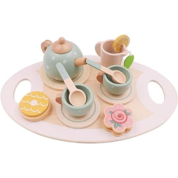 15Pcs Houten Thee Set Pretend Play Thee Party Set Met Spelen Voedsel Dessert Lade Theepot Keuken Accessoires
