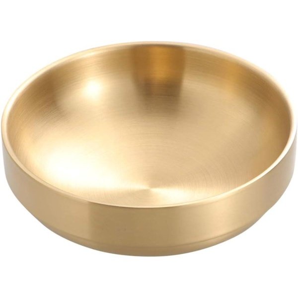 19 cm roestvrijstalen gouden dubbele kom voor soep en noedels - Keuken accessoires - Moderne servies - Stijlvolle kom voor Bibimbap - Glanzend goudkleurig