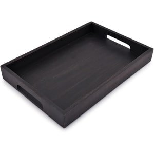 Acacia Dienblad van Hout in Zwart - Ideaal voor Ontbijt en Diner - Keuken en Woonkamer Accessoire - Met Handvat - 15" x 10" x 16" - Stijlvol en Functioneel
